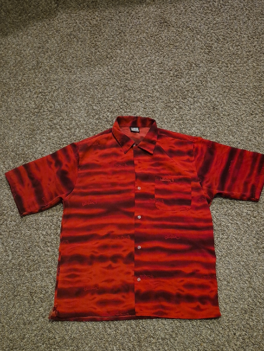 90s South Pole Red and Black Short-Sleeve Bowling Shirt